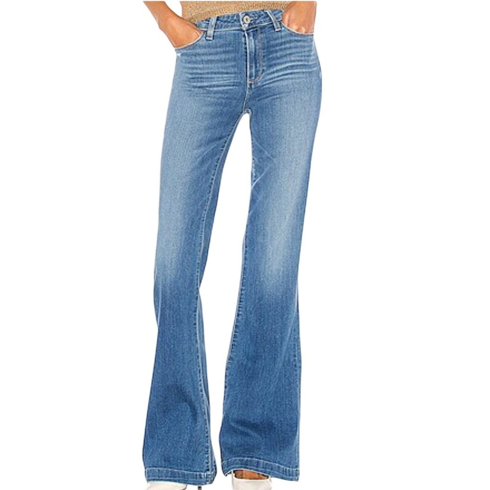 Paige Genevieve Distressed Flare Jeans Womens‎ 32 Blue High Rise Boho Retro Chic